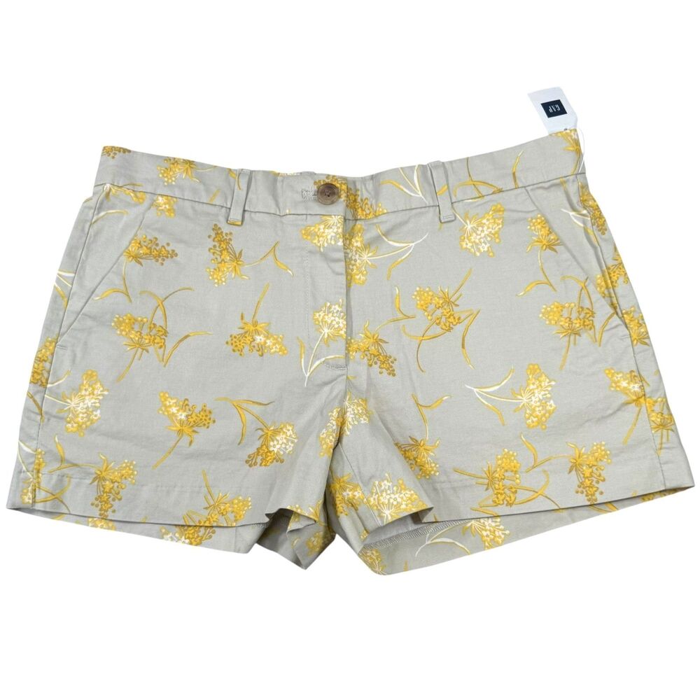 NWT GAP Tan Floral Flat Front Cotton Chino Summer Shorts Womens Sz 2 Cottagecore
